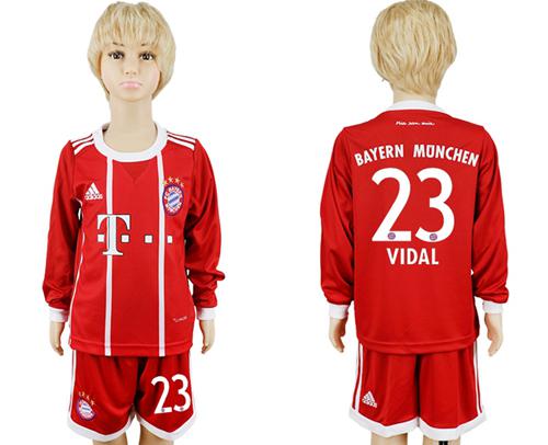 Bayern Munchen #23 Vidal Home Long Sleeves Kid Soccer Club Jersey - Click Image to Close
